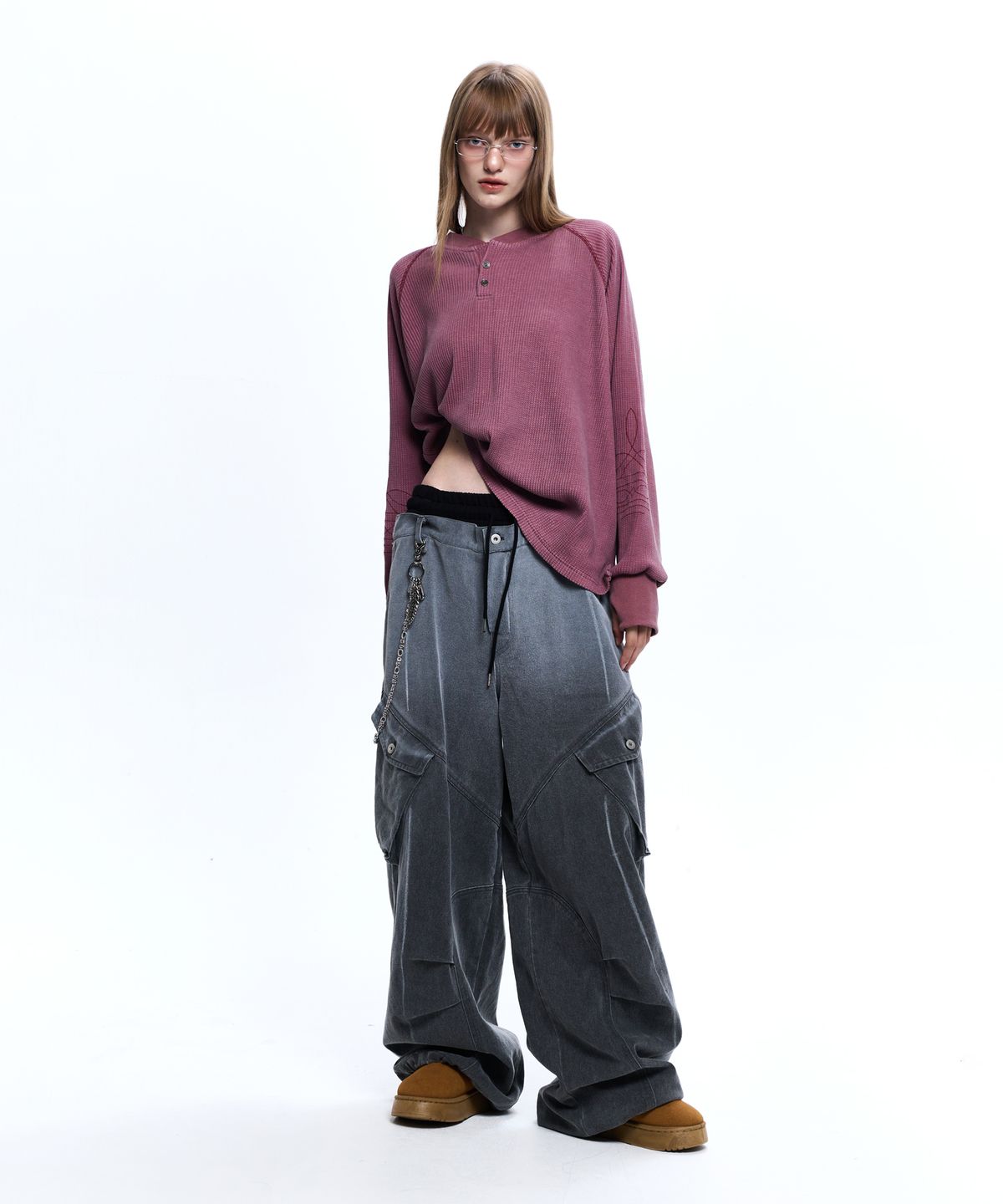 알에스에스씨(RSSC) WASHING WAFFLE HENLEY NECK LONG SLEEVE - WINE