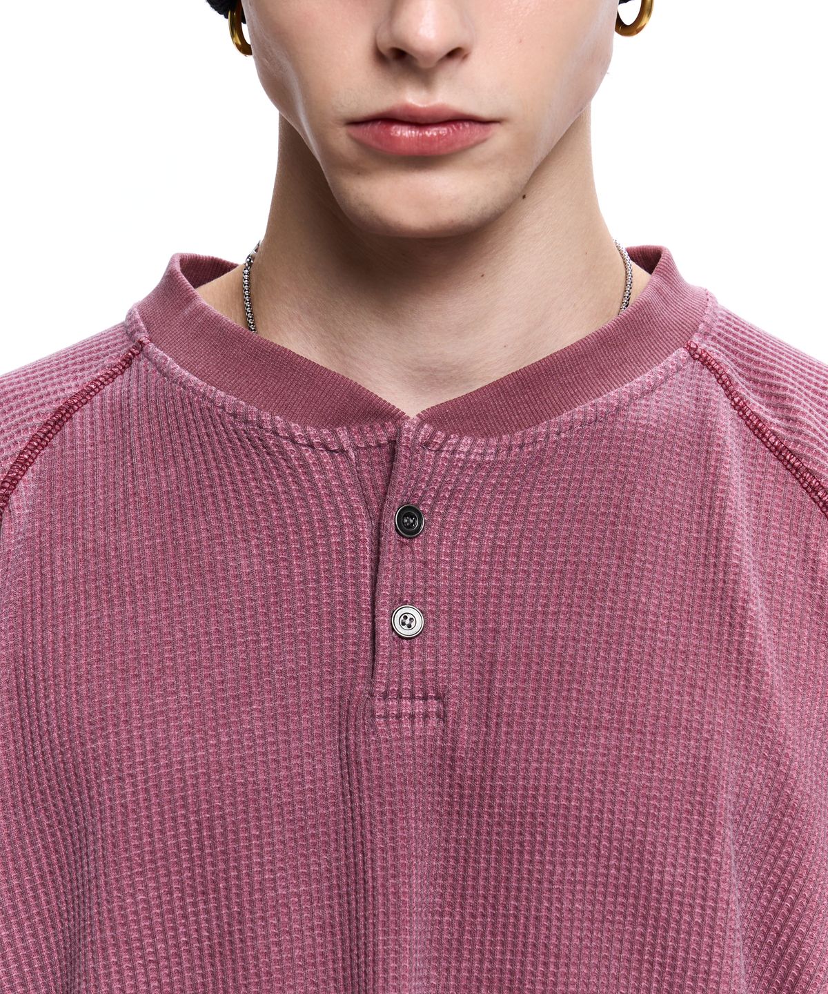 알에스에스씨(RSSC) WASHING WAFFLE HENLEY NECK LONG SLEEVE - WINE