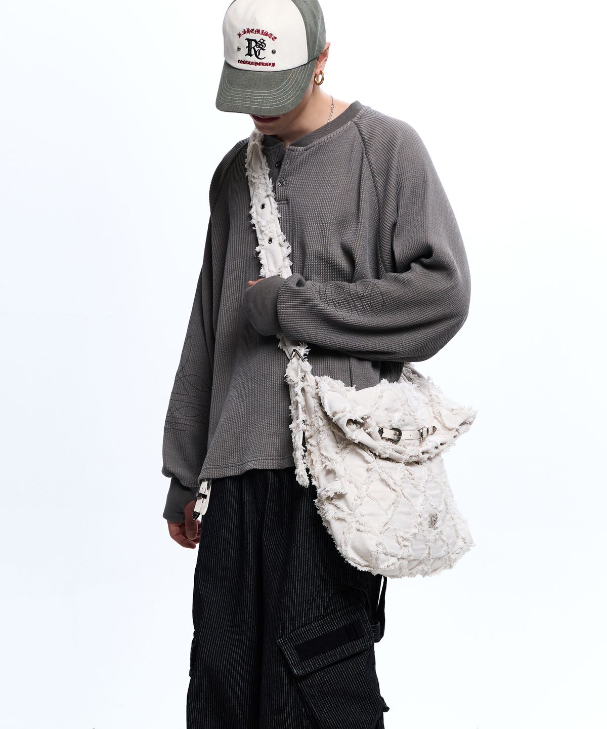알에스에스씨(RSSC) WASHING WAFFLE HENLEY NECK LONG SLEEVE - ASH GRAY