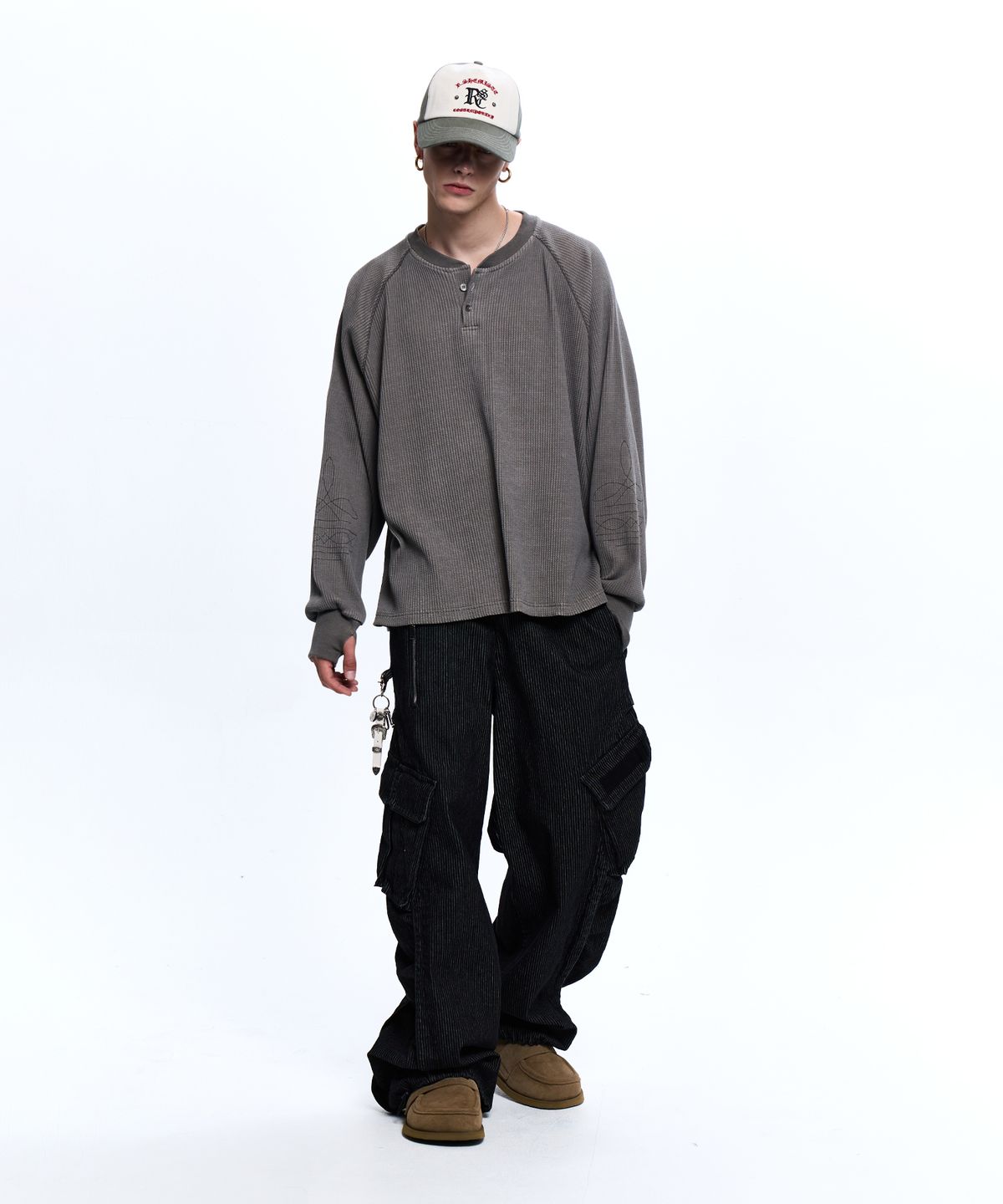 알에스에스씨(RSSC) WASHING WAFFLE HENLEY NECK LONG SLEEVE - ASH GRAY