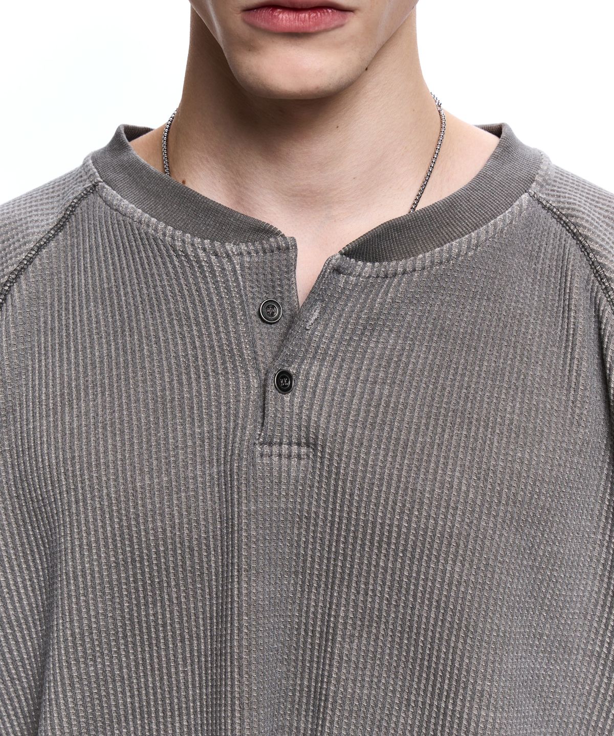 알에스에스씨(RSSC) WASHING WAFFLE HENLEY NECK LONG SLEEVE - ASH GRAY