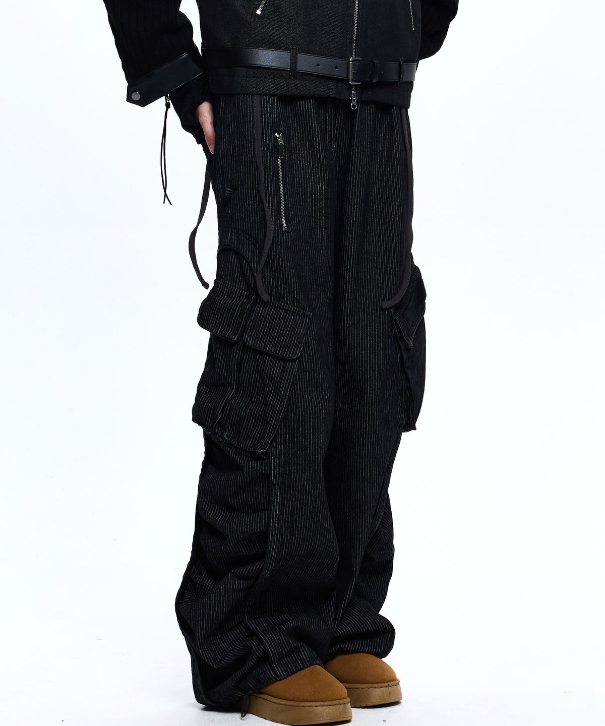 알에스에스씨(RSSC) WRINKLE MIXED STRIPE CARPENTER DENIM PANTS - BLACK