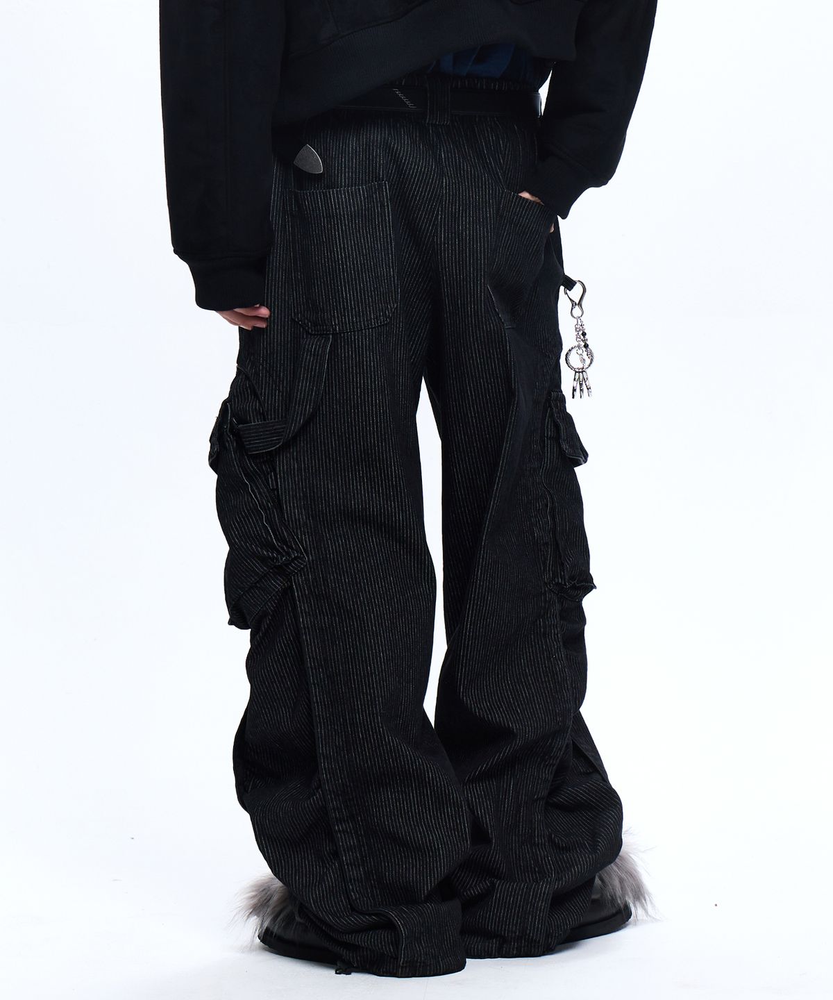 알에스에스씨(RSSC) WRINKLE MIXED STRIPE CARPENTER DENIM PANTS - BLACK