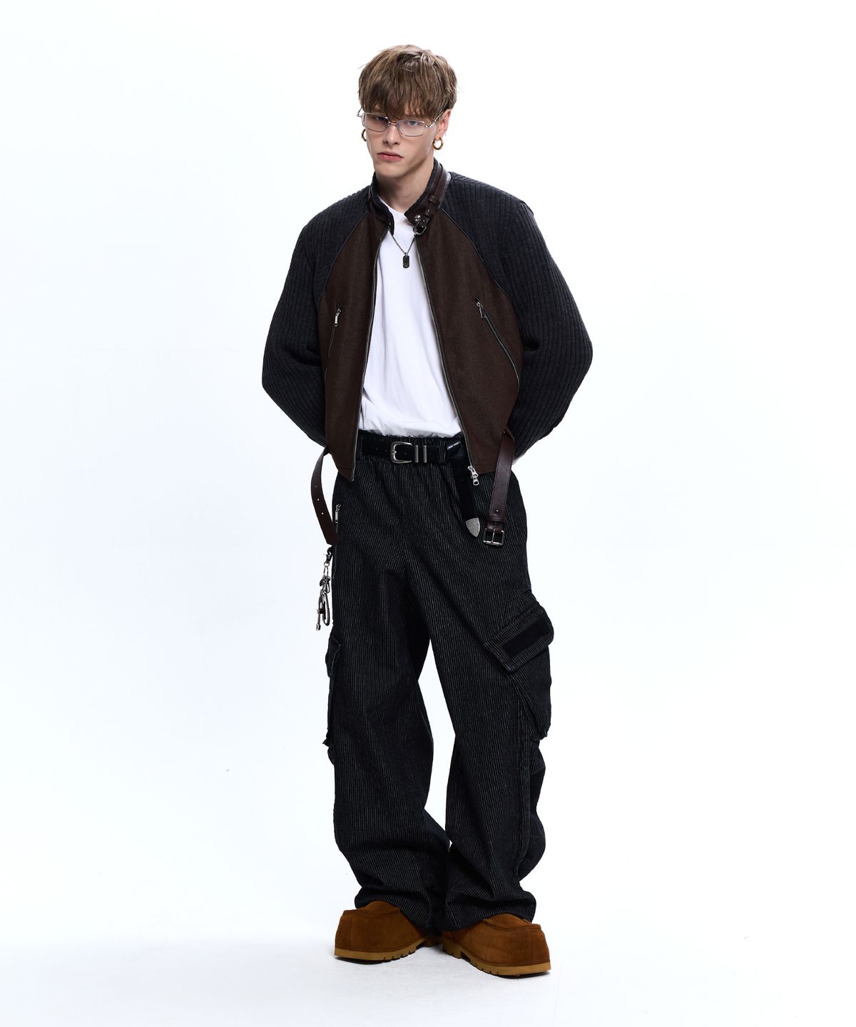 알에스에스씨(RSSC) WRINKLE MIXED STRIPE CARPENTER DENIM PANTS - BLACK