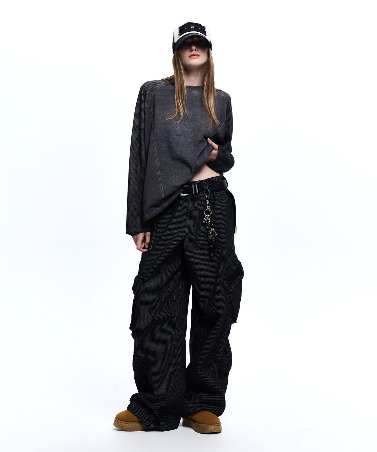 알에스에스씨(RSSC) WRINKLE MIXED STRIPE CARPENTER DENIM PANTS - BLACK
