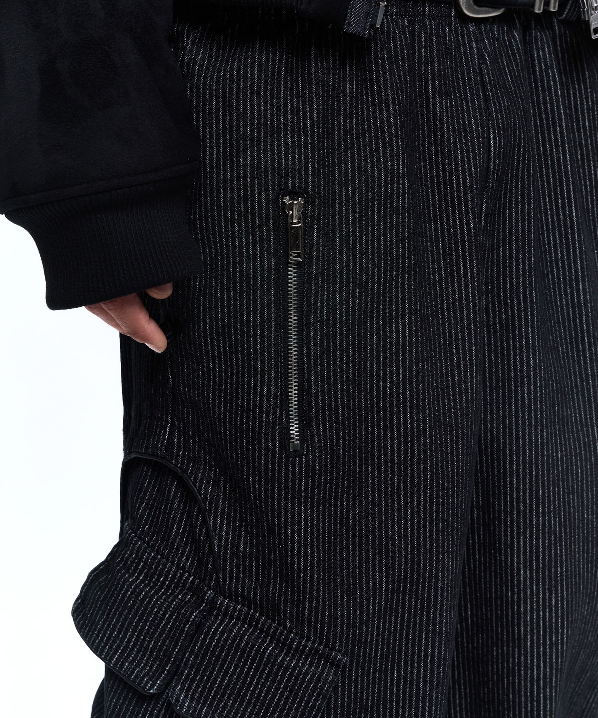 알에스에스씨(RSSC) WRINKLE MIXED STRIPE CARPENTER DENIM PANTS - BLACK