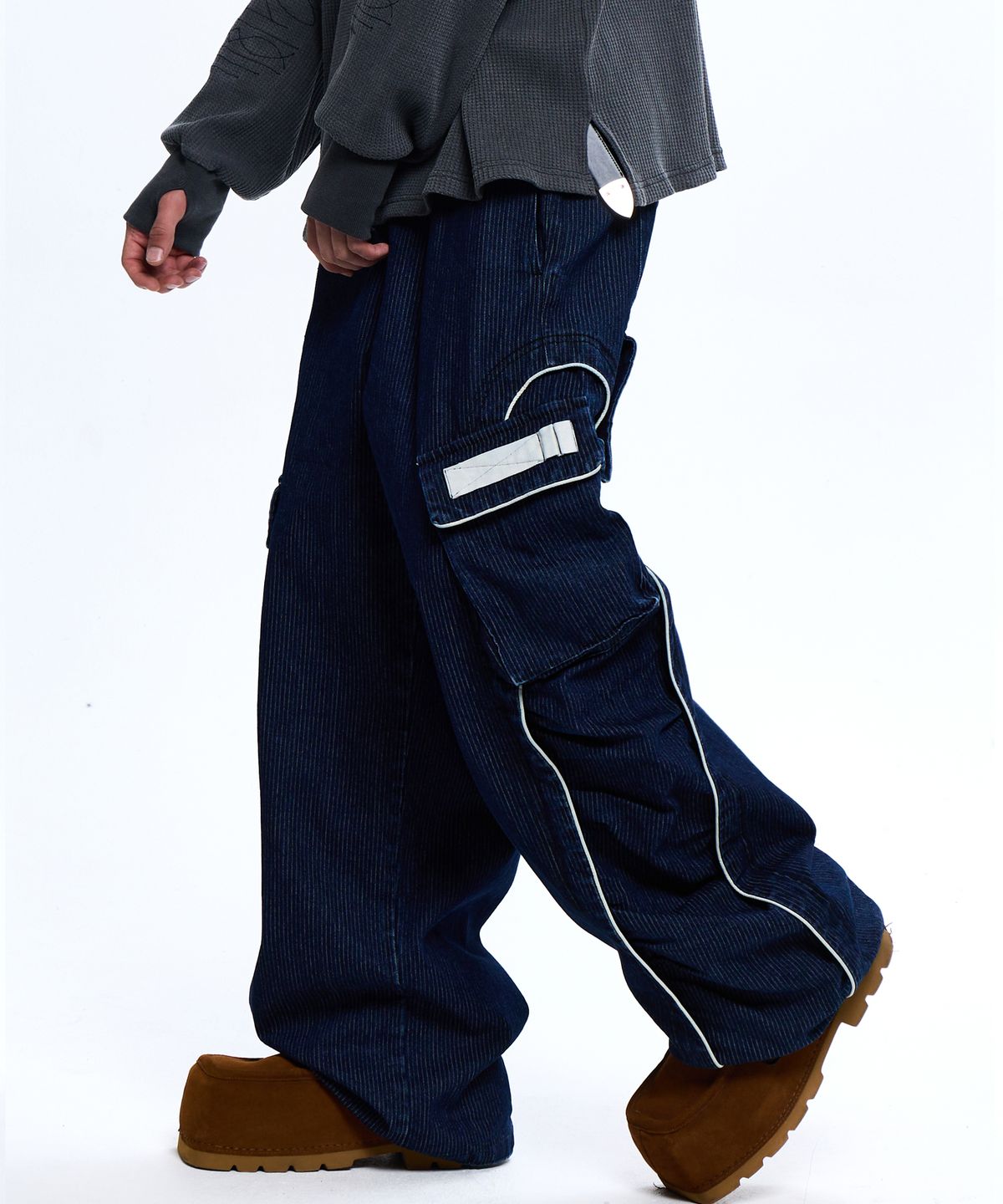 알에스에스씨(RSSC) WRINKLE MIXED STRIPE CARPENTER DENIM PANTS - DENIM