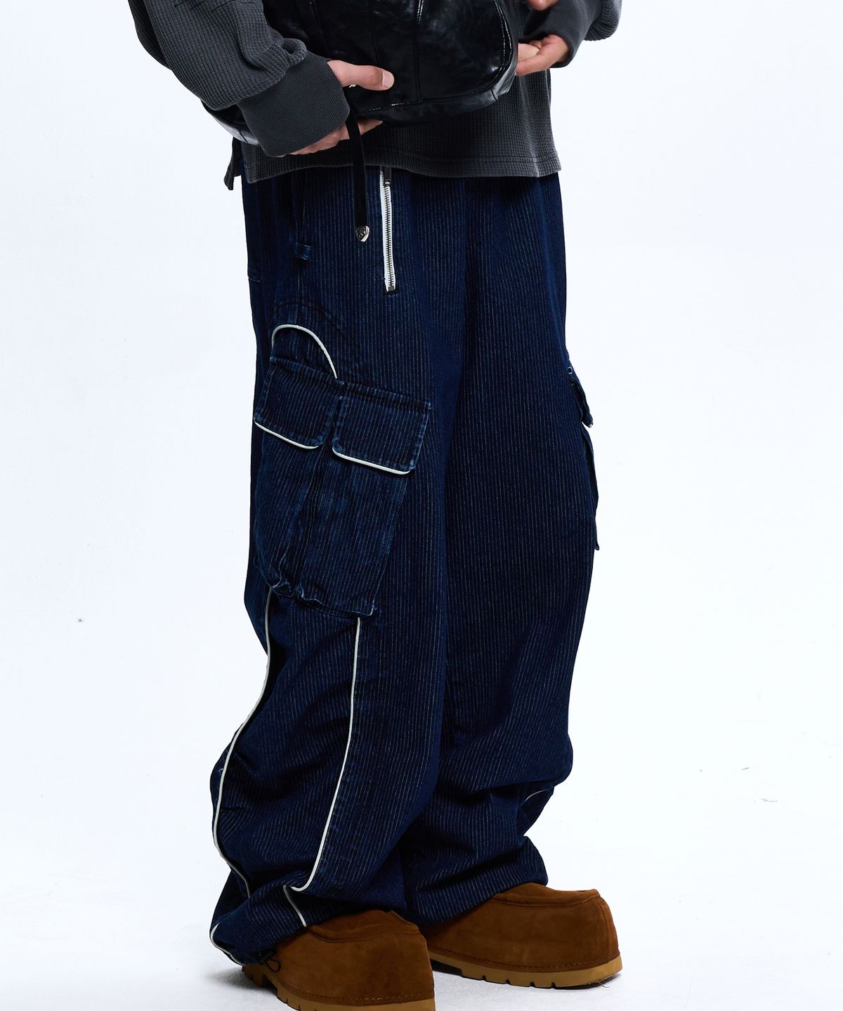 알에스에스씨(RSSC) WRINKLE MIXED STRIPE CARPENTER DENIM PANTS - DENIM