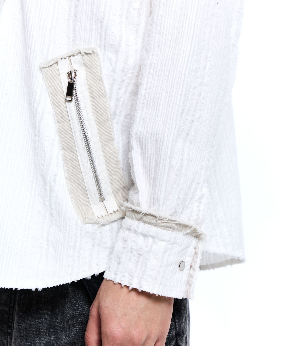 알에스에스씨(RSSC) DENIM MIXED TRIMMING JACQUARD HOOD SHIRT - WHITE