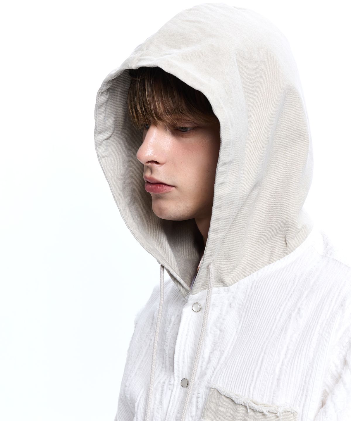 알에스에스씨(RSSC) DENIM MIXED TRIMMING JACQUARD HOOD SHIRT - WHITE
