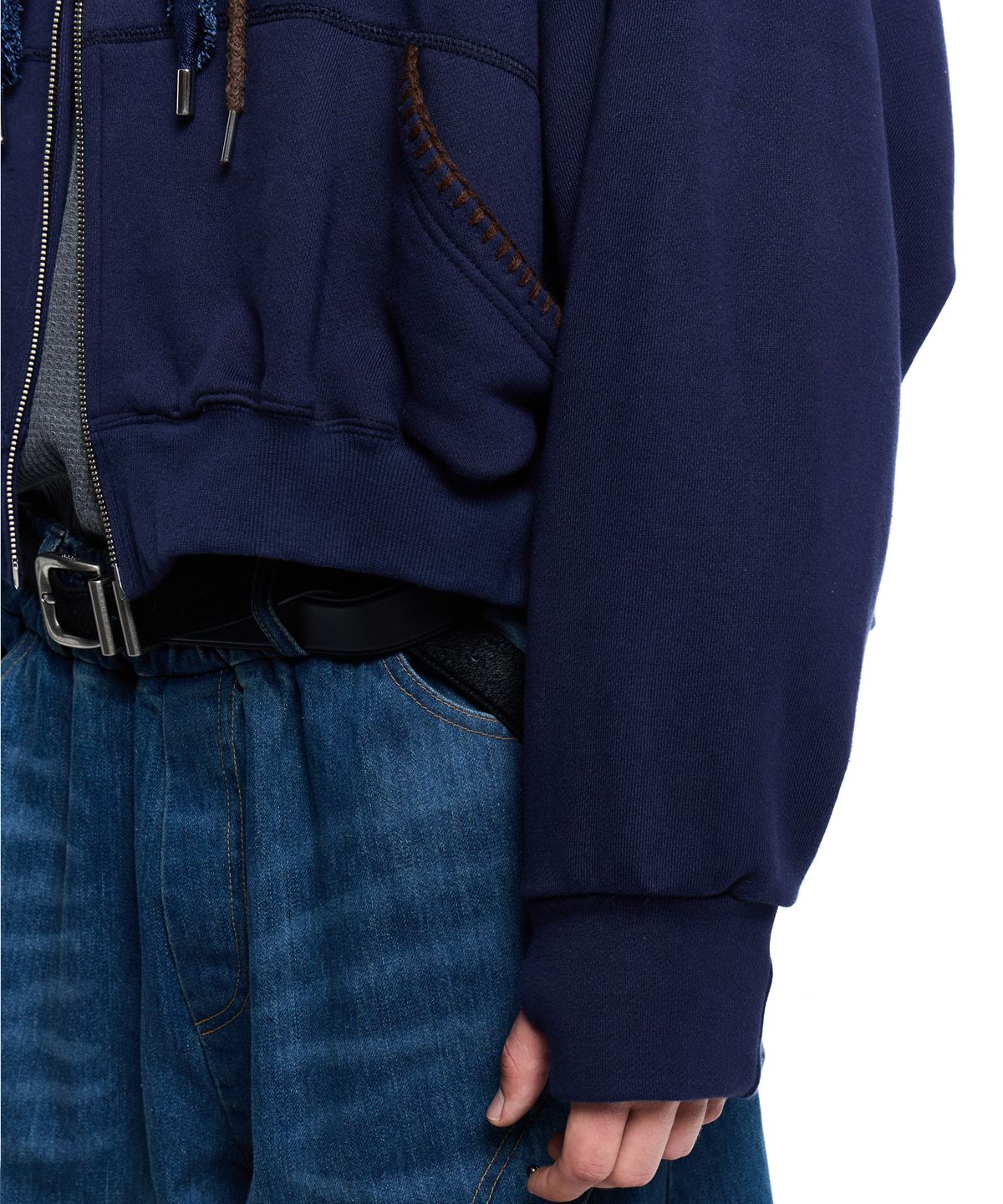 알에스에스씨(RSSC) DENIM STRAP CROP HOOD ZIPUP - NAVY