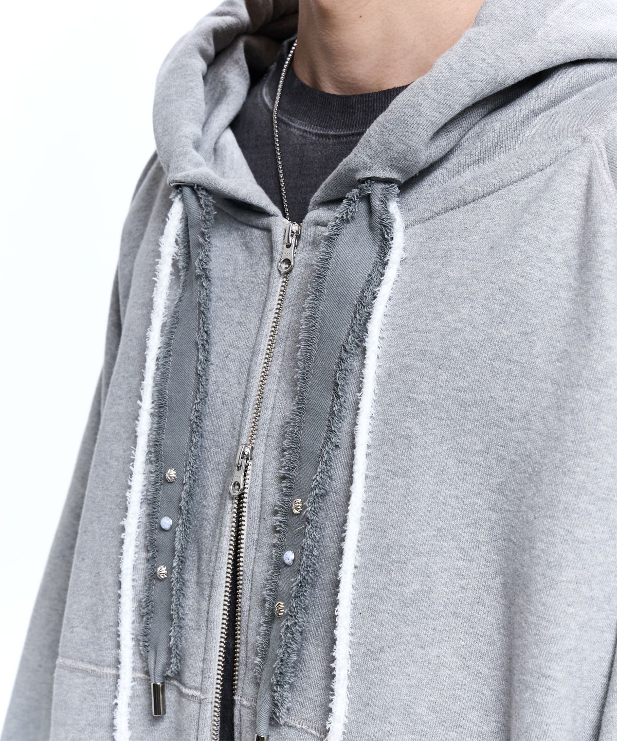 알에스에스씨(RSSC) DENIM STRAP CROP HOOD ZIPUP - MELANGE