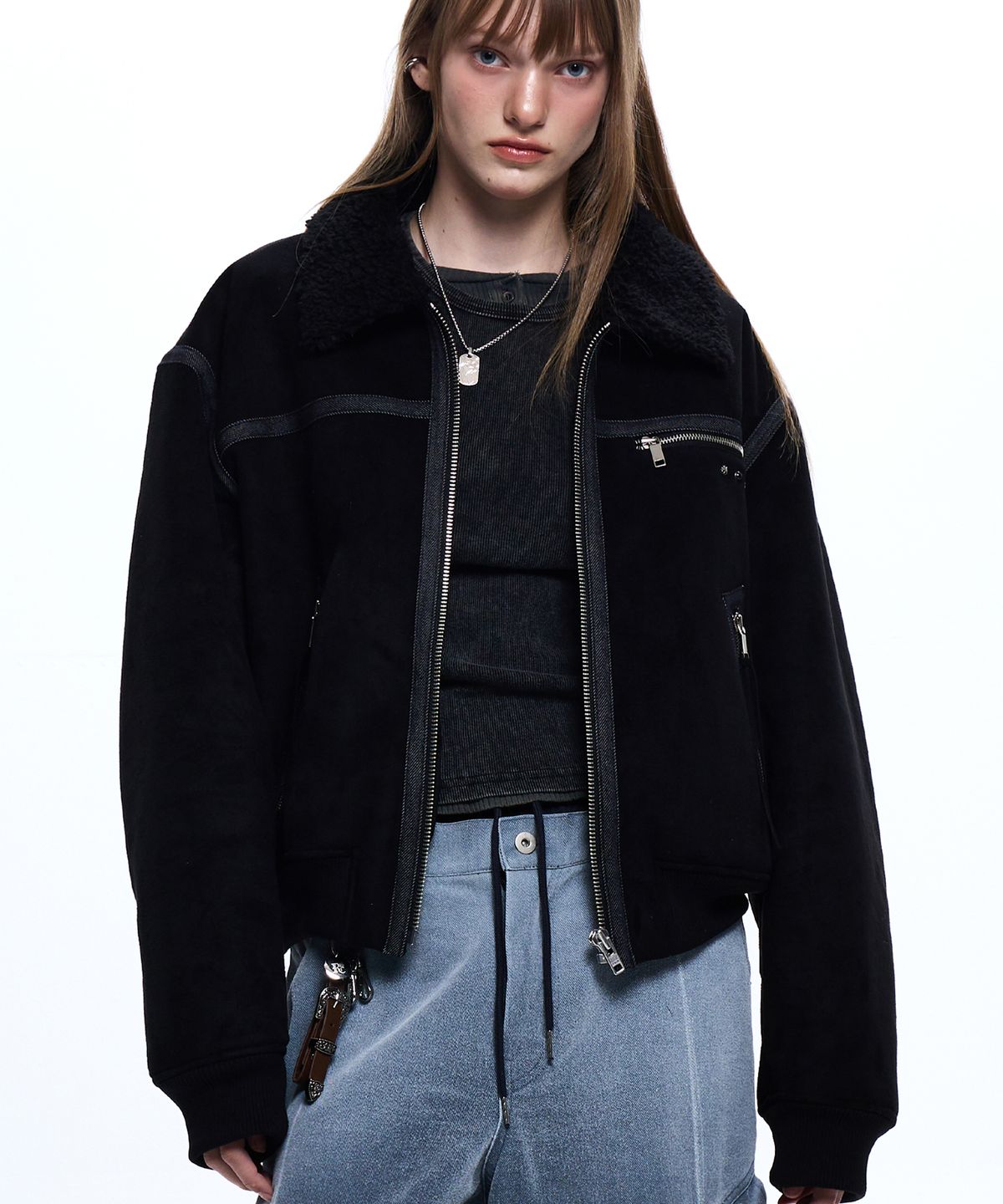 알에스에스씨(RSSC) DENIM MIXED MUSTANG JACKET - BLACK