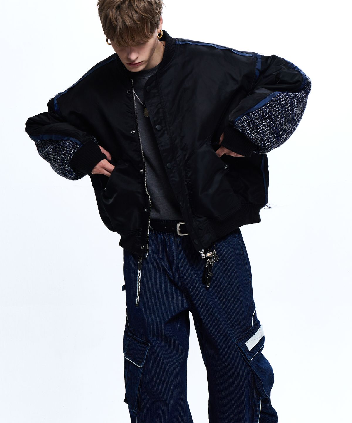 알에스에스씨(RSSC) KNIT MIXED MA-1 JUMPER - BLACK