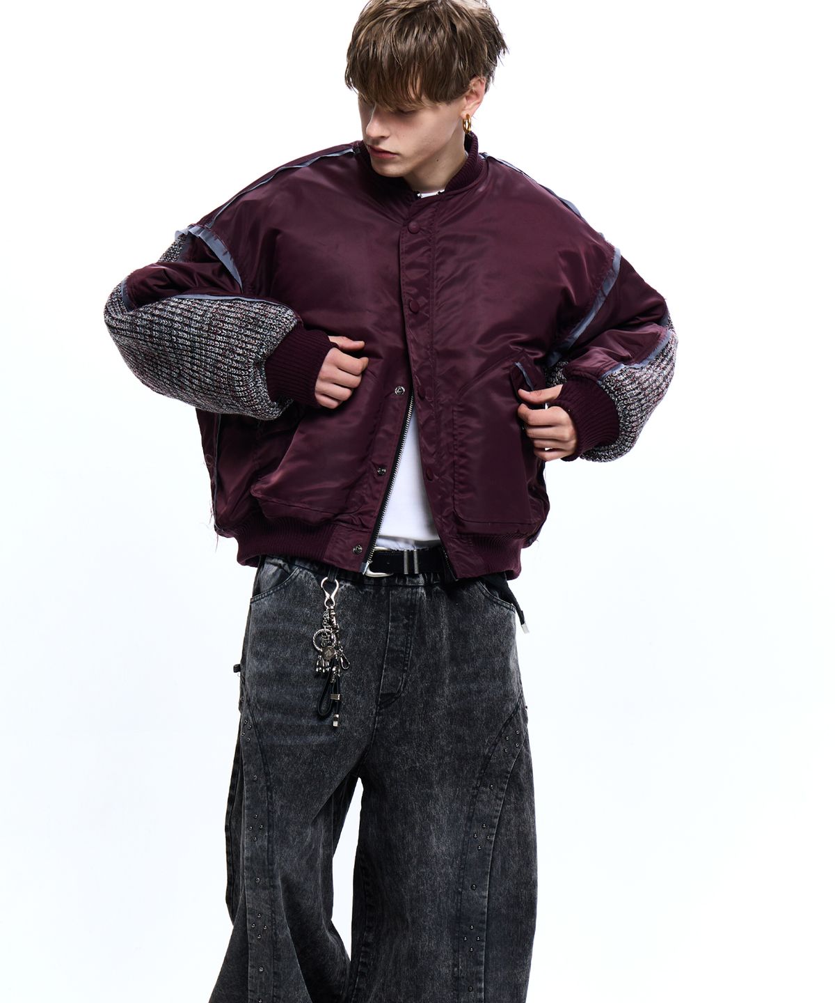 알에스에스씨(RSSC) KNIT MIXED MA-1 JUMPER - WINE