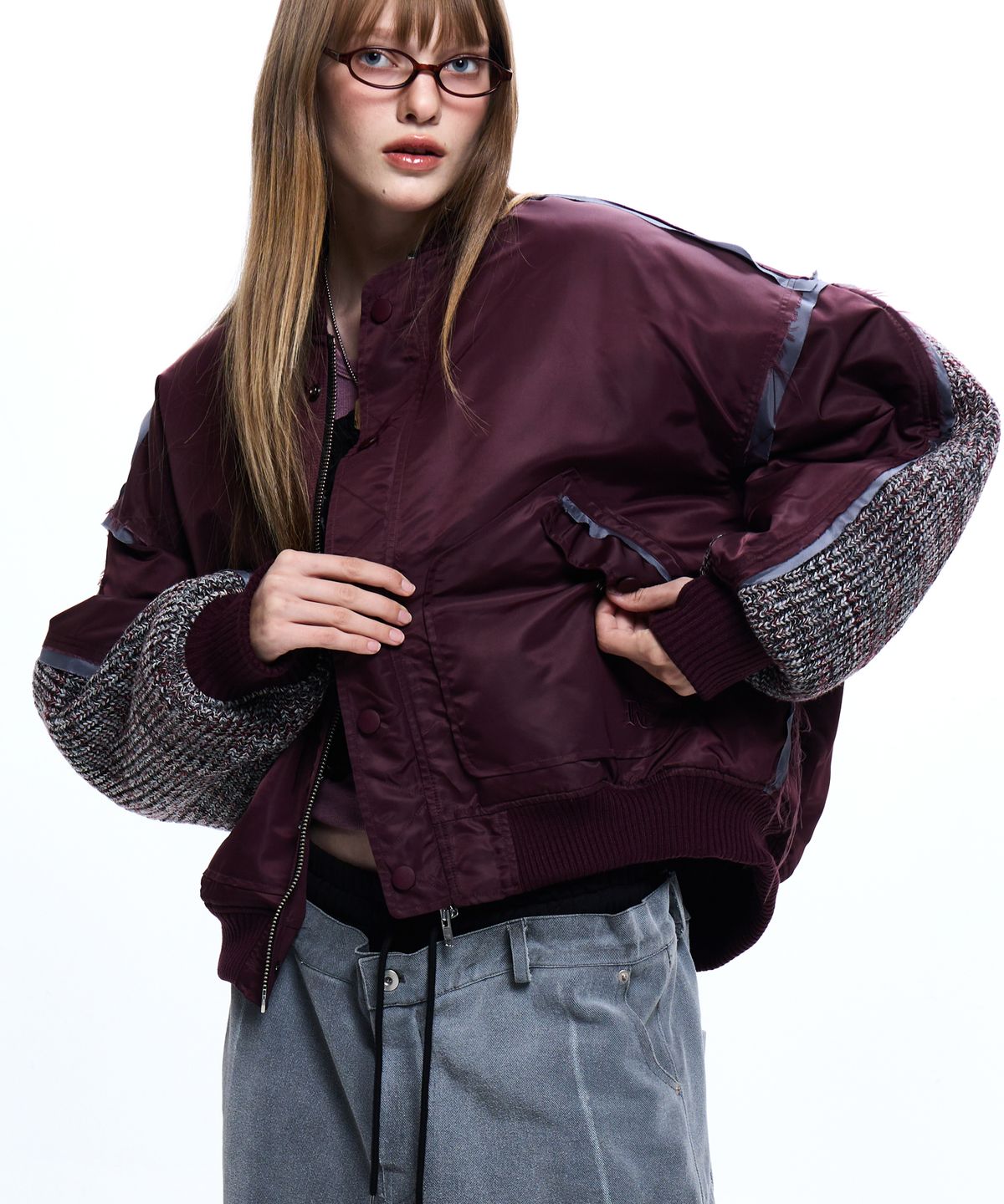 알에스에스씨(RSSC) KNIT MIXED MA-1 JUMPER - WINE