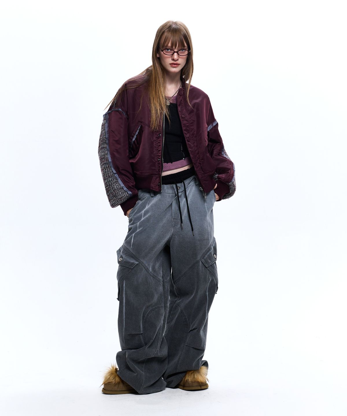 알에스에스씨(RSSC) KNIT MIXED MA-1 JUMPER - WINE