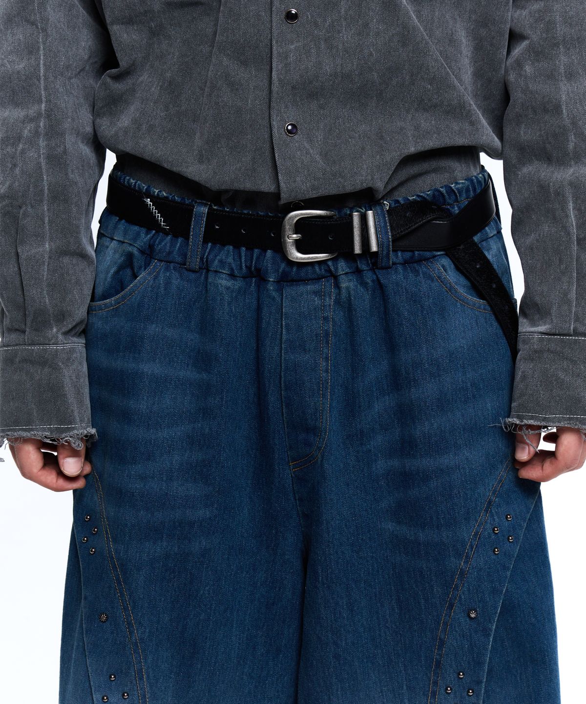 알에스에스씨(RSSC) MIX LEATHER WESTERN BELT - BLACK