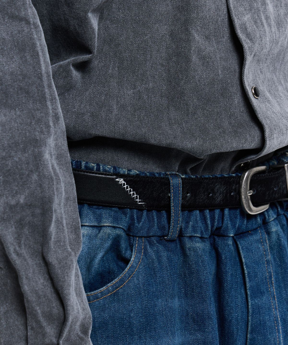 알에스에스씨(RSSC) MIX LEATHER WESTERN BELT - BLACK