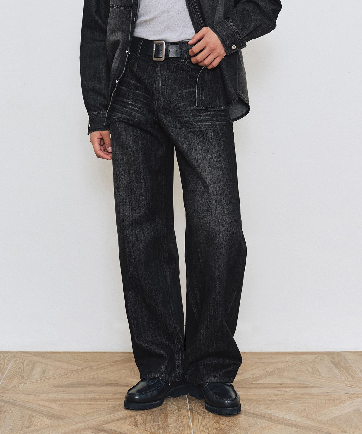 데케트(DECET) [KAIHARA JAPAN DENIM]Mid Rise Wide Jeans DCPT063Black