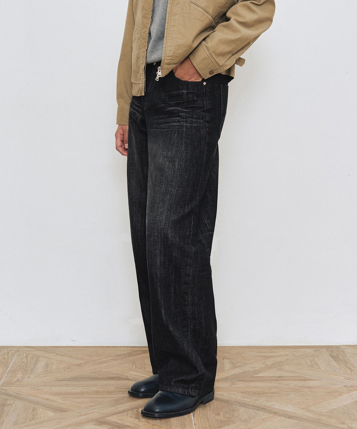 데케트(DECET) [KAIHARA JAPAN DENIM]Mid Rise Wide Jeans DCPT063Black