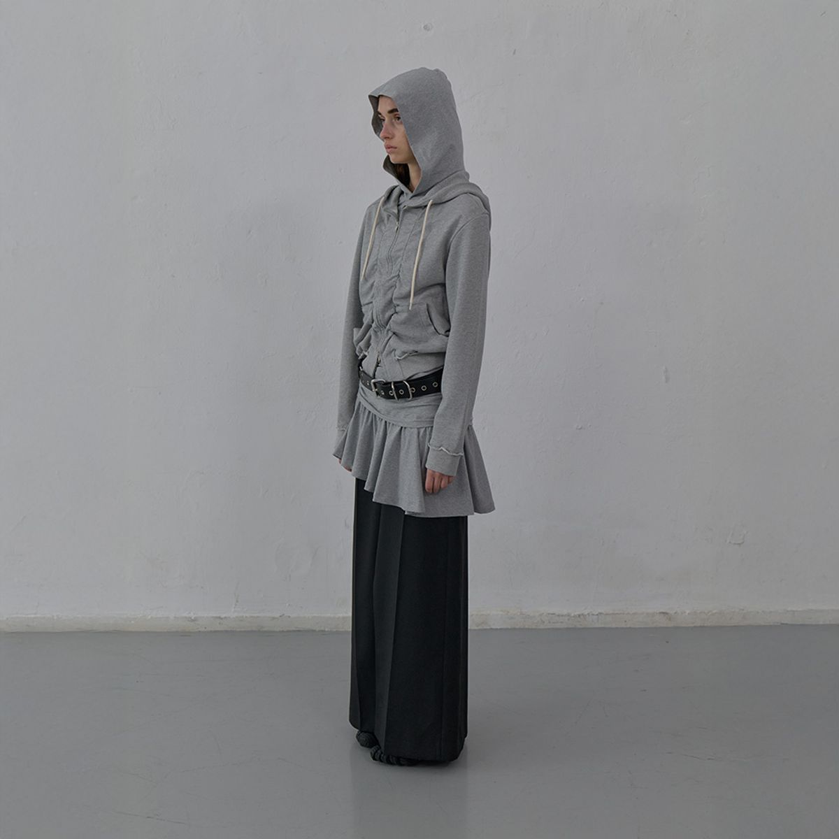 엘씨디씨티엠(LCDC™) SHIRRING DETAIL ZIP-UP HOODIE (MELANGE GREY)