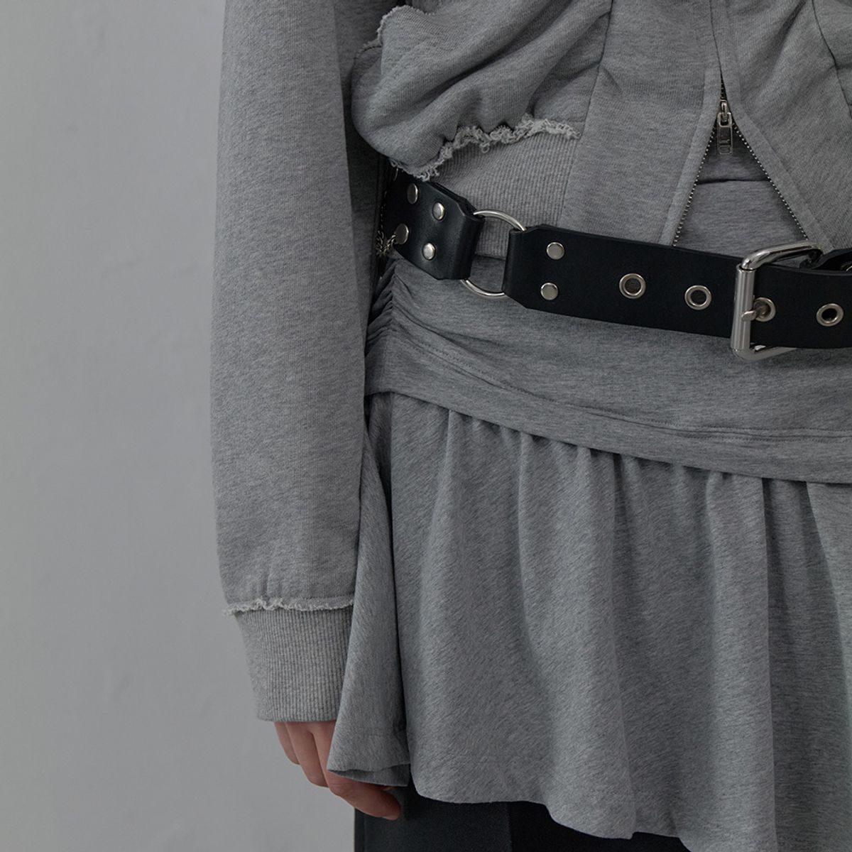 엘씨디씨티엠(LCDC™) SHIRRING DETAIL ZIP-UP HOODIE (MELANGE GREY)