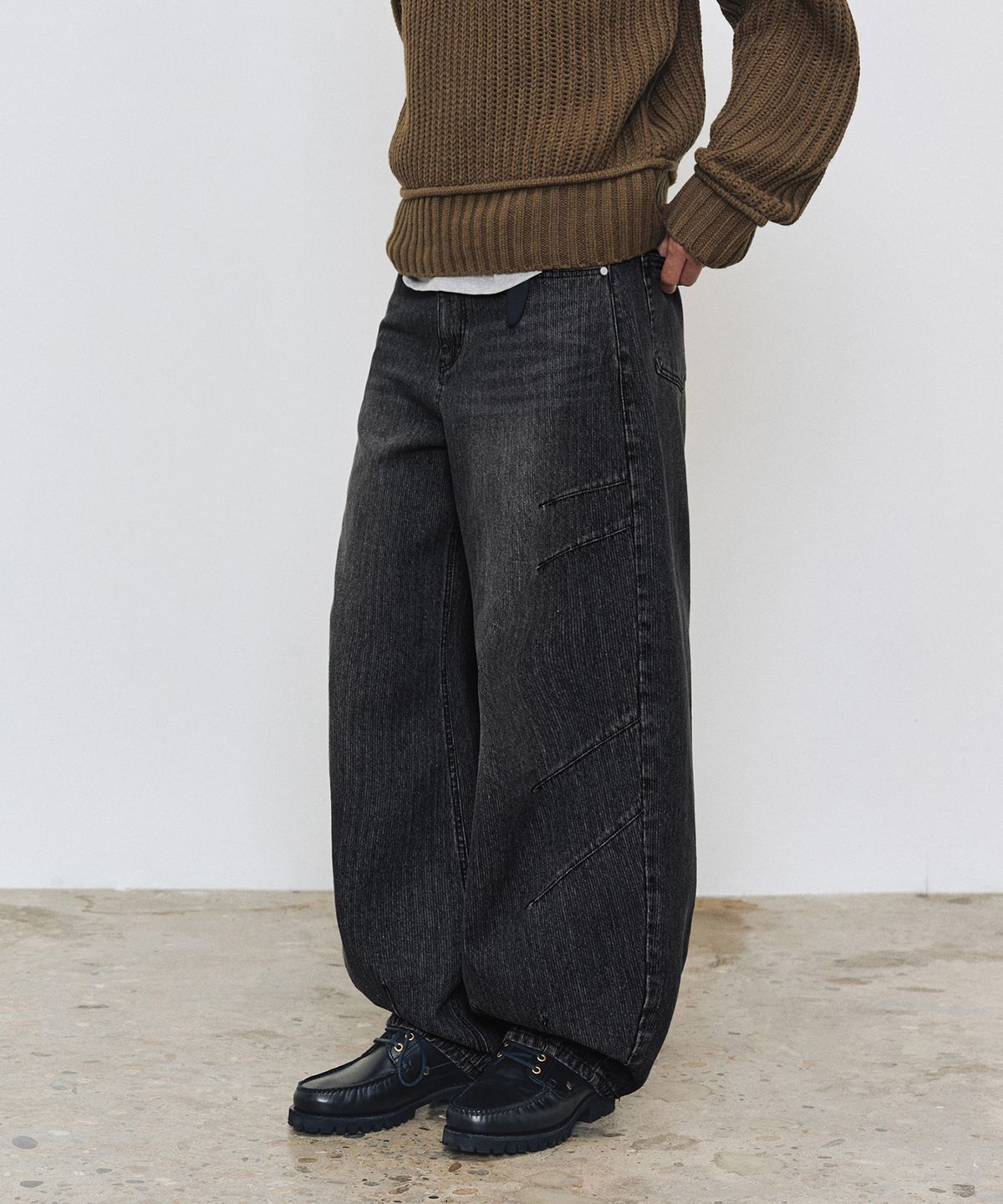 데케트(DECET) [골지데님]Balloon Wide Rib Jeans DCPT067Black