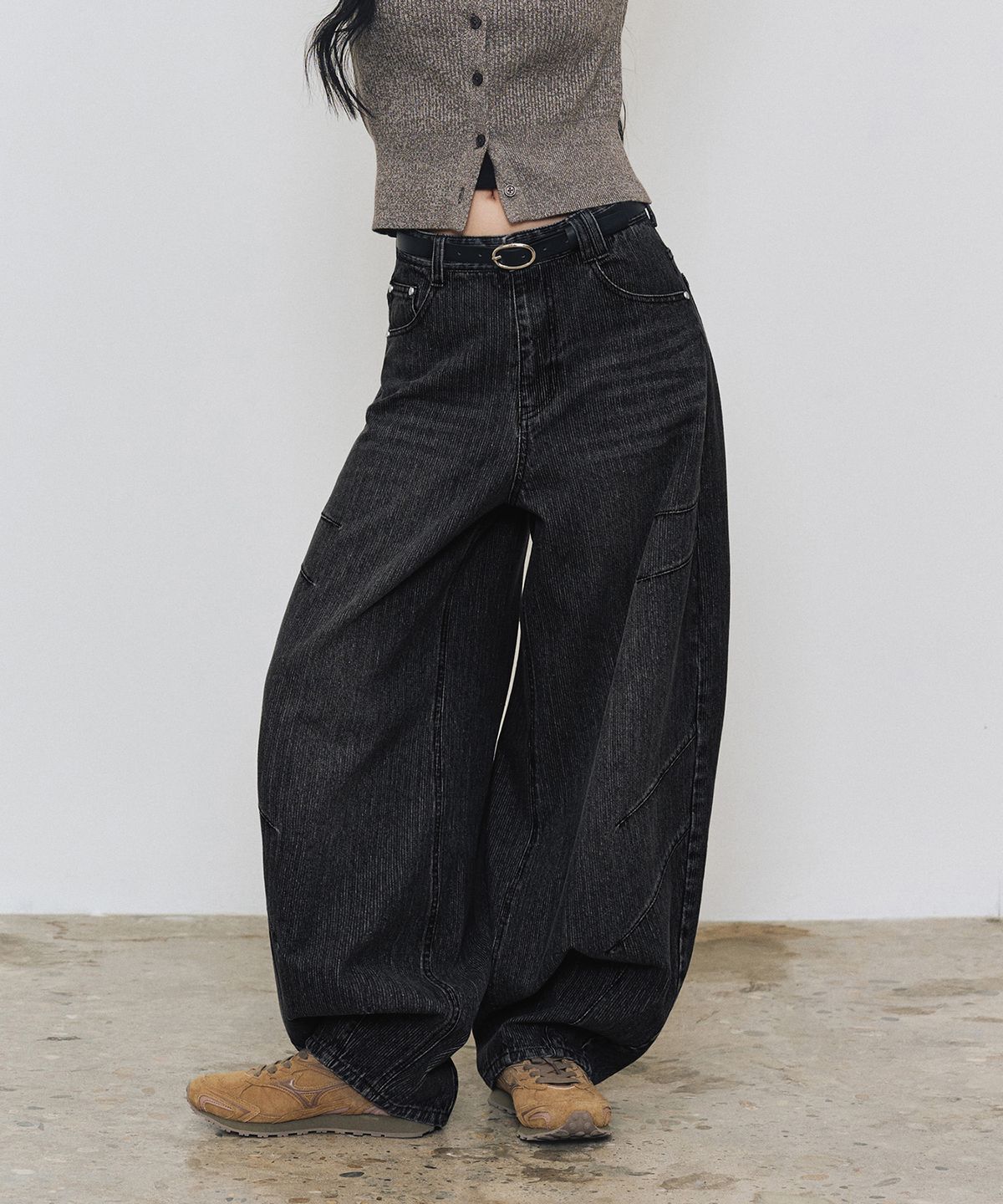 데케트(DECET) [골지데님]Balloon Wide Rib Jeans DCPT067Black