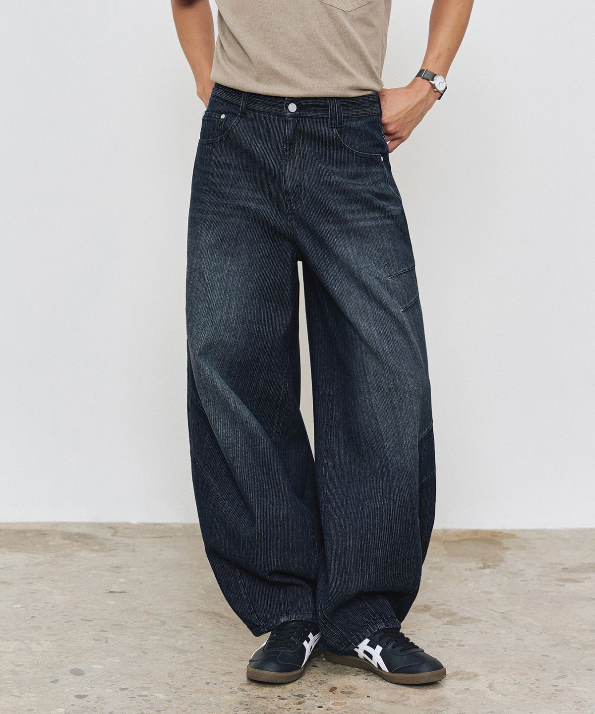 데케트(DECET) [골지데님]Balloon Wide Rib Jeans DCPT067Blue