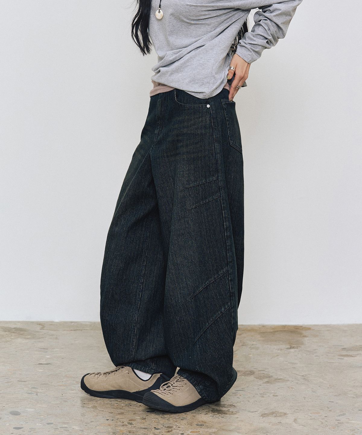 데케트(DECET) [골지데님]Balloon Wide Rib Jeans DCPT067DBlue