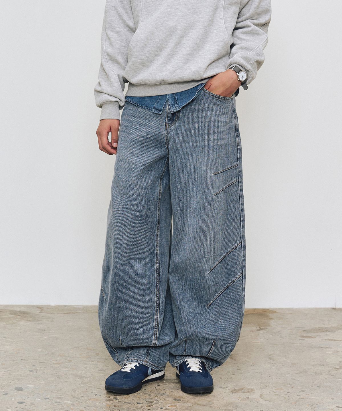 데케트(DECET) [골지데님]Balloon Wide Rib Jeans DCPT067LightBlue