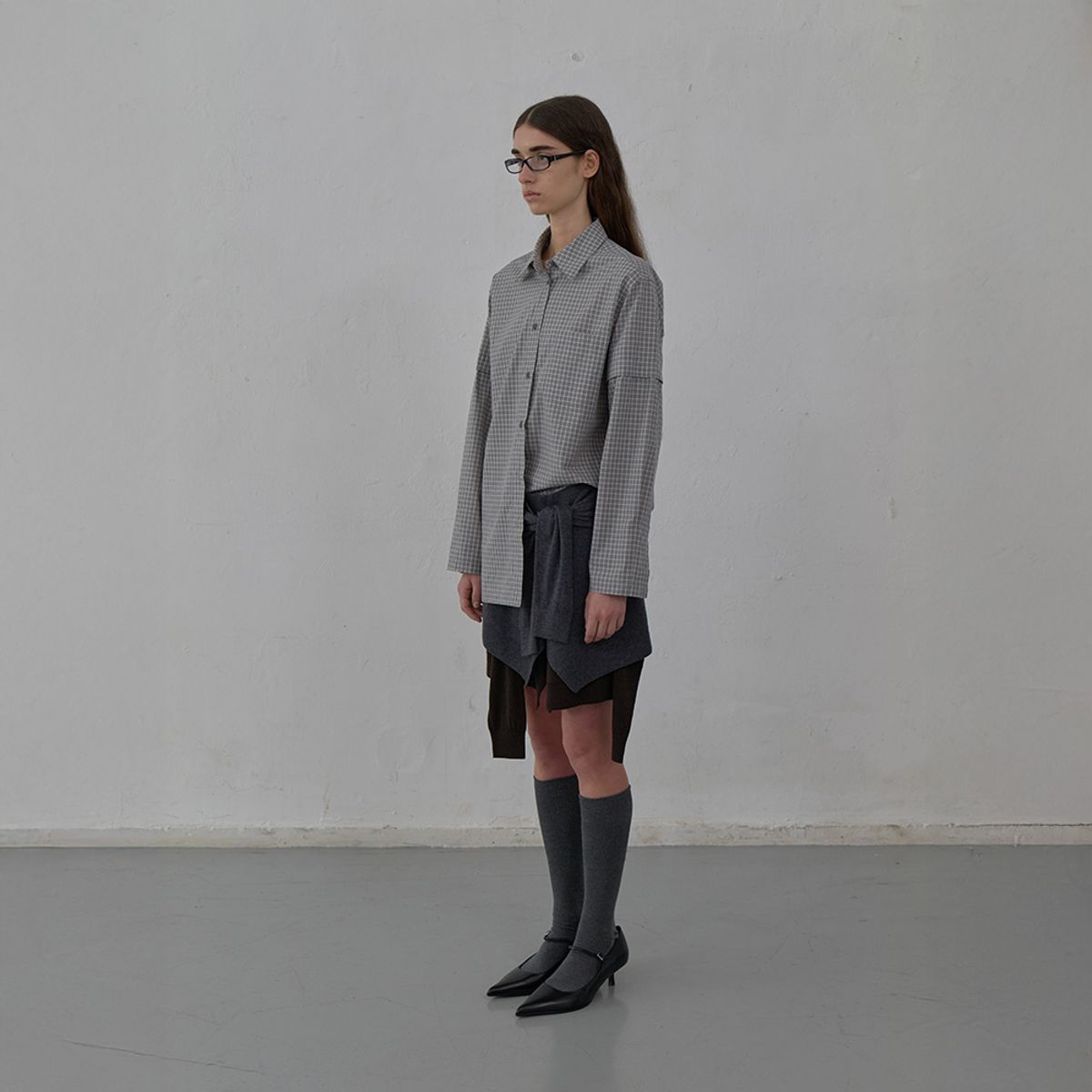 엘씨디씨티엠(LCDC™) CHECKED LONG SHIRT (GREY)