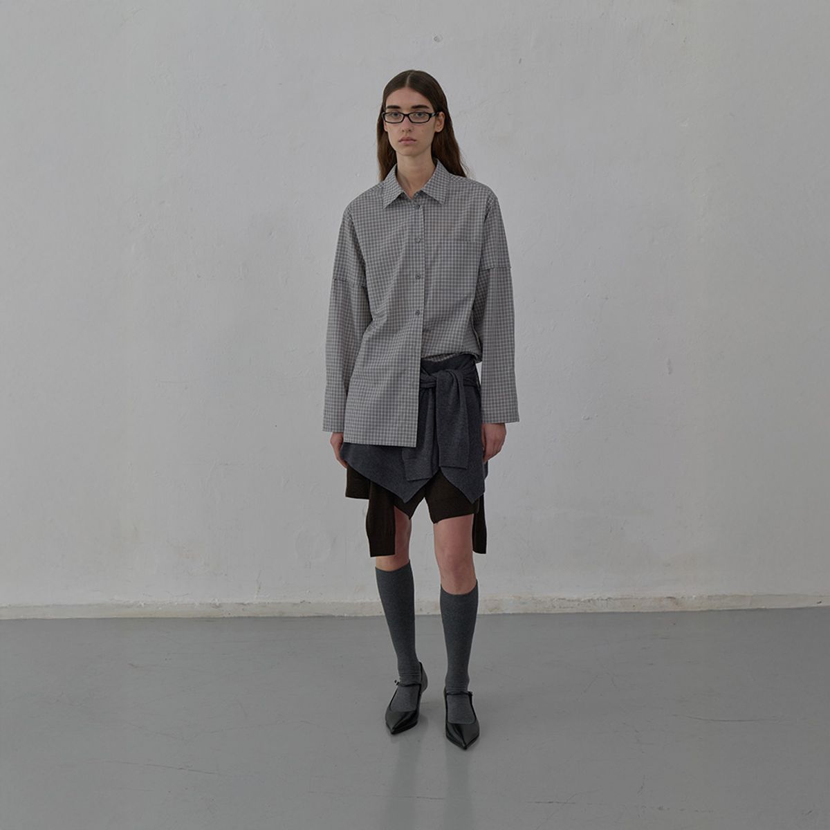 엘씨디씨티엠(LCDC™) CHECKED LONG SHIRT (GREY)