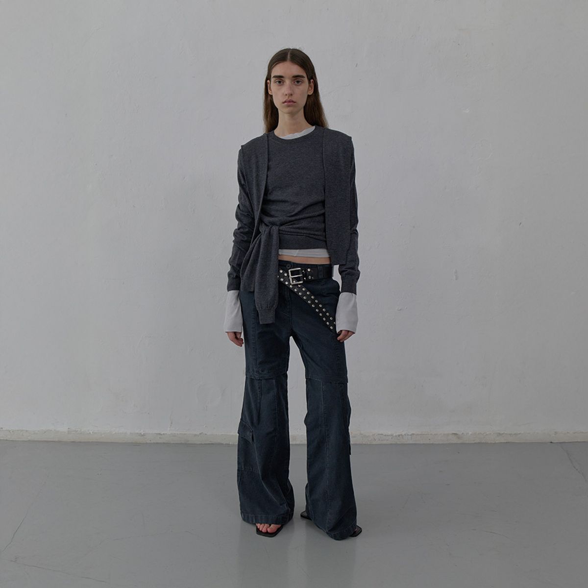 엘씨디씨티엠(LCDC™) TIED DETAIL KNIT TOP (MELANGE GREY)
