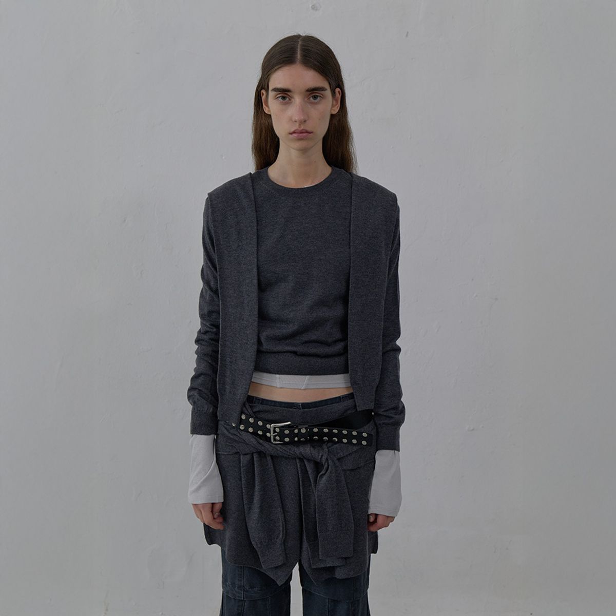 엘씨디씨티엠(LCDC™) TIED DETAIL KNIT TOP (MELANGE GREY)