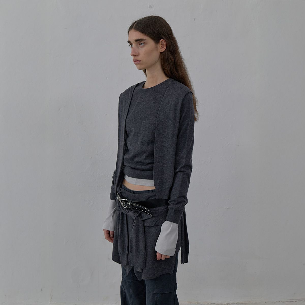 엘씨디씨티엠(LCDC™) TIED DETAIL KNIT TOP (MELANGE GREY)