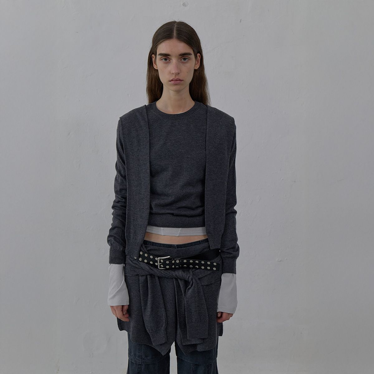 엘씨디씨티엠(LCDC™) TIED DETAIL LAYERED KNIT SKIRT (MELANGE GREY)