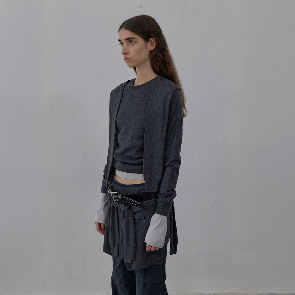 엘씨디씨티엠(LCDC™) TIED DETAIL LAYERED KNIT SKIRT (MELANGE GREY)
