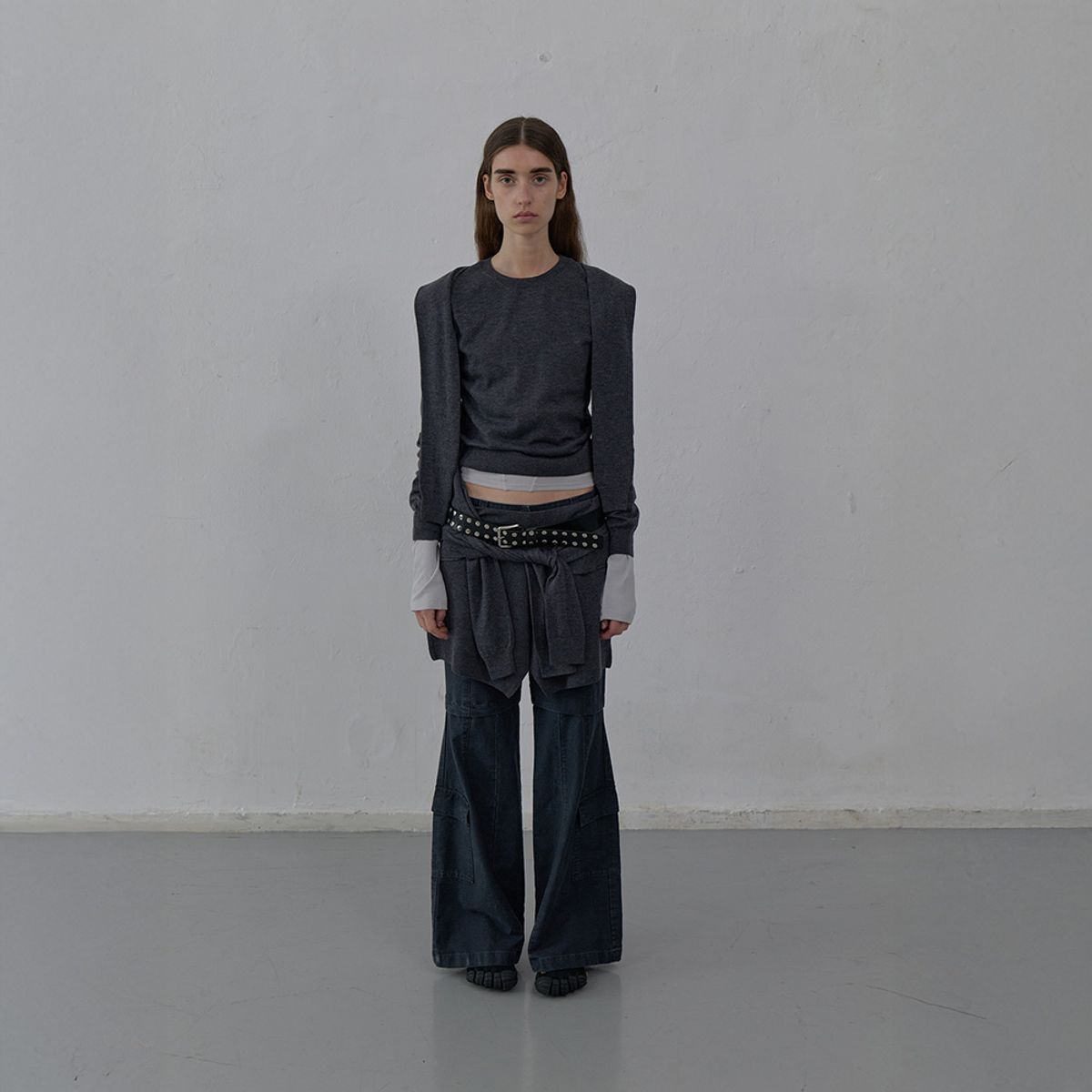 엘씨디씨티엠(LCDC™) TIED DETAIL LAYERED KNIT SKIRT (MELANGE GREY)