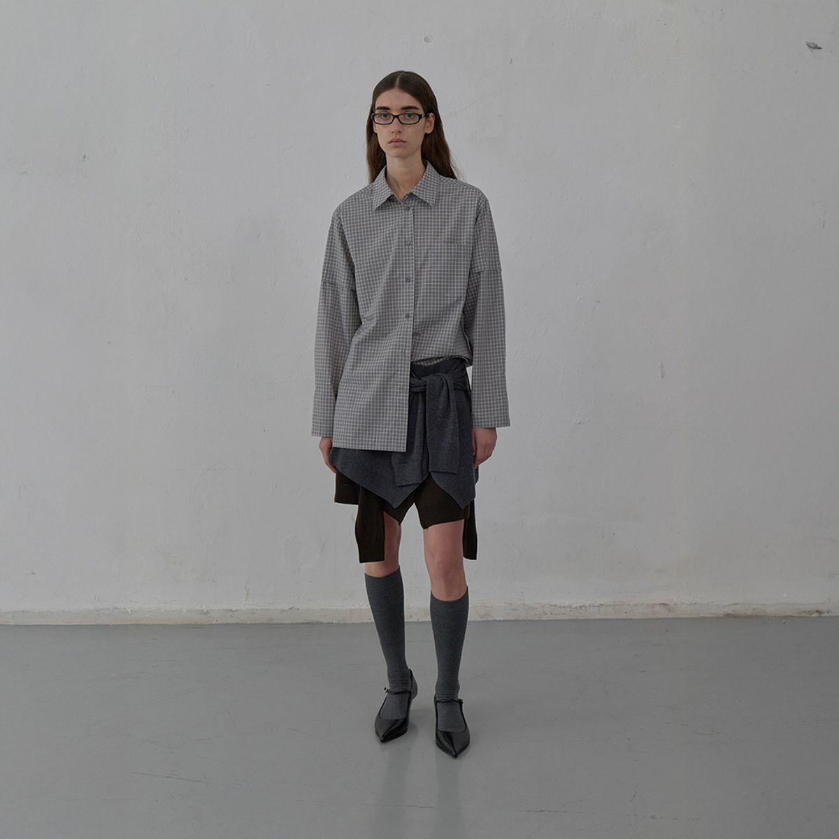 엘씨디씨티엠(LCDC™) TIED DETAIL LAYERED KNIT SKIRT (MELANGE GREY)