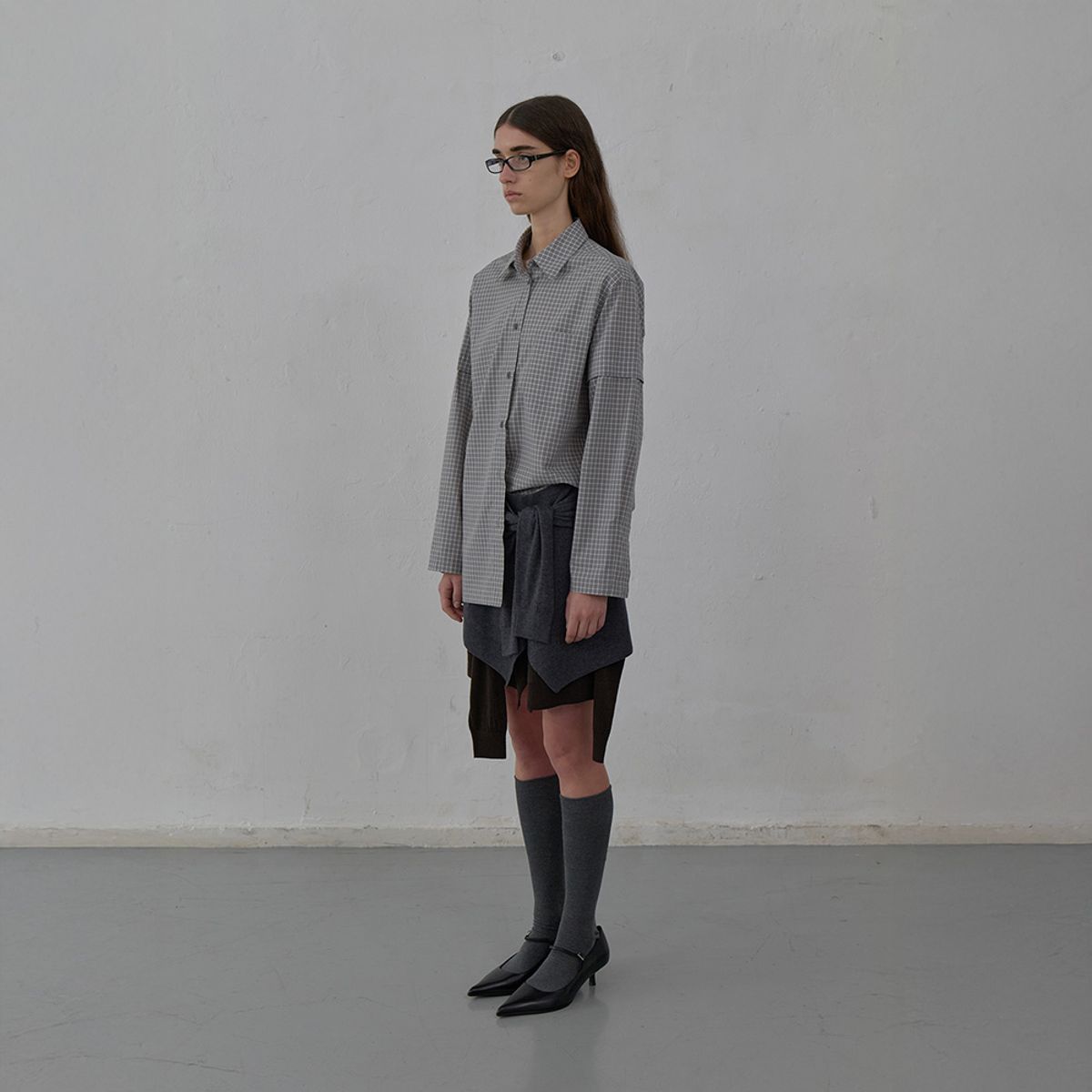 엘씨디씨티엠(LCDC™) TIED DETAIL LAYERED KNIT SKIRT (MELANGE GREY)