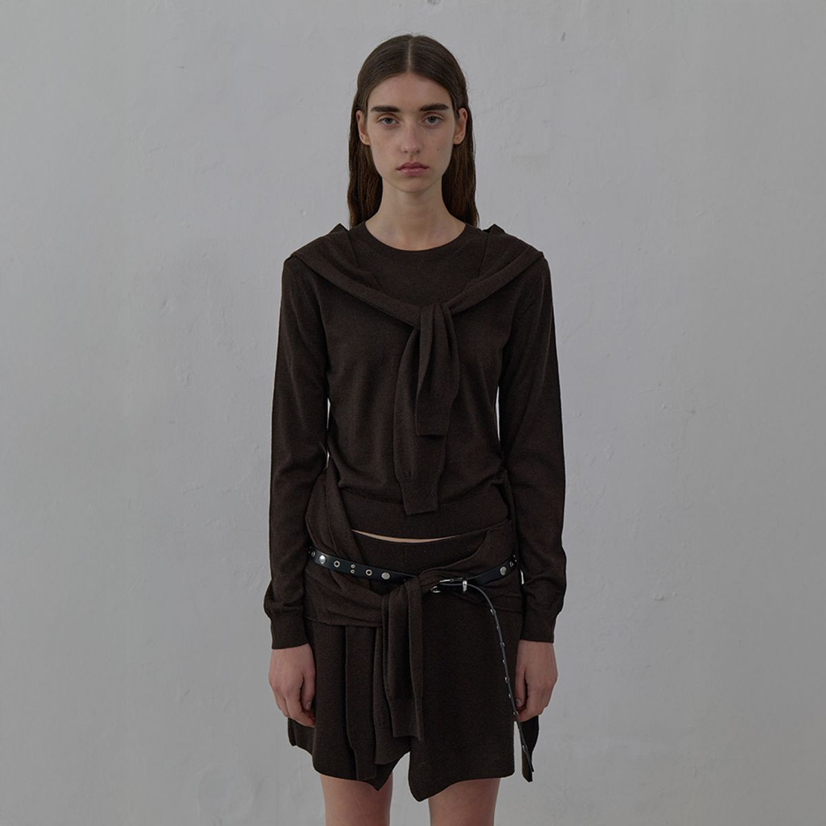 엘씨디씨티엠(LCDC™) TIED DETAIL LAYERED KNIT SKIRT (BROWN)