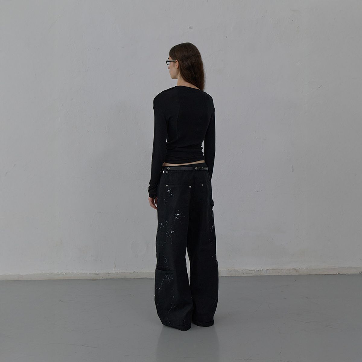 엘씨디씨티엠(LCDC™) PAINT EFFECT WIDE-LEG TROUSERS (BLACK)