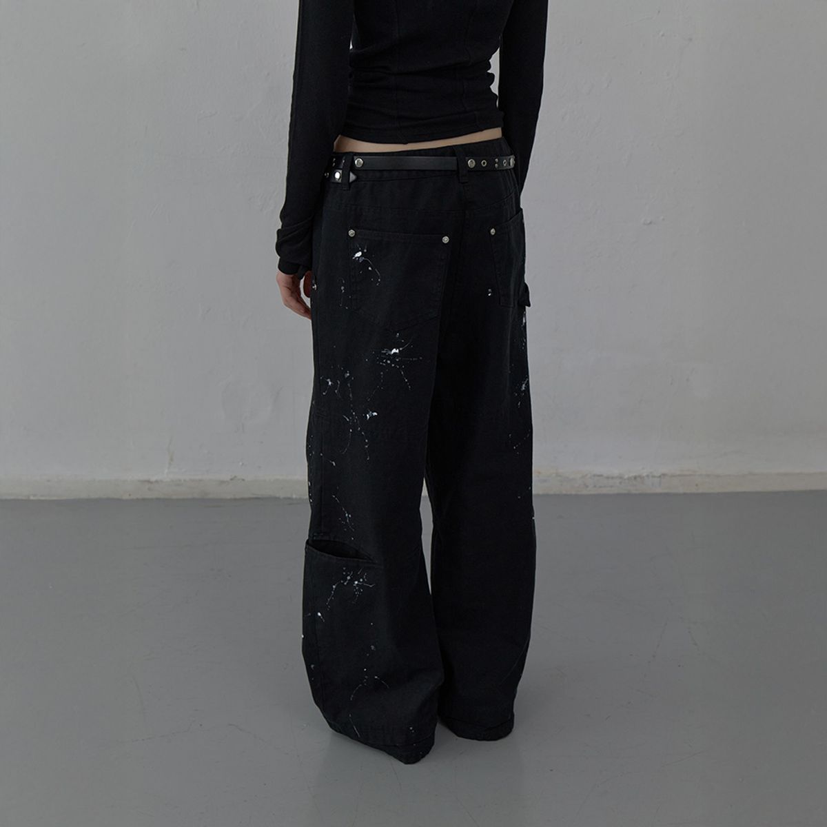 엘씨디씨티엠(LCDC™) PAINT EFFECT WIDE-LEG TROUSERS (BLACK)