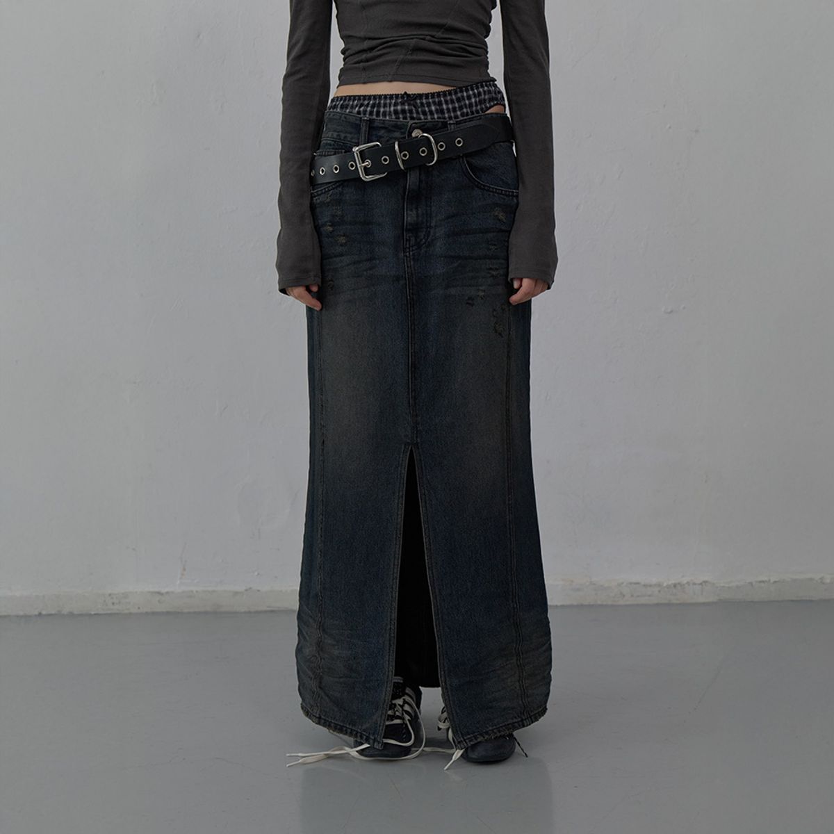 엘씨디씨티엠(LCDC™) DENIM LONG SKIRT (DARK BLUE)