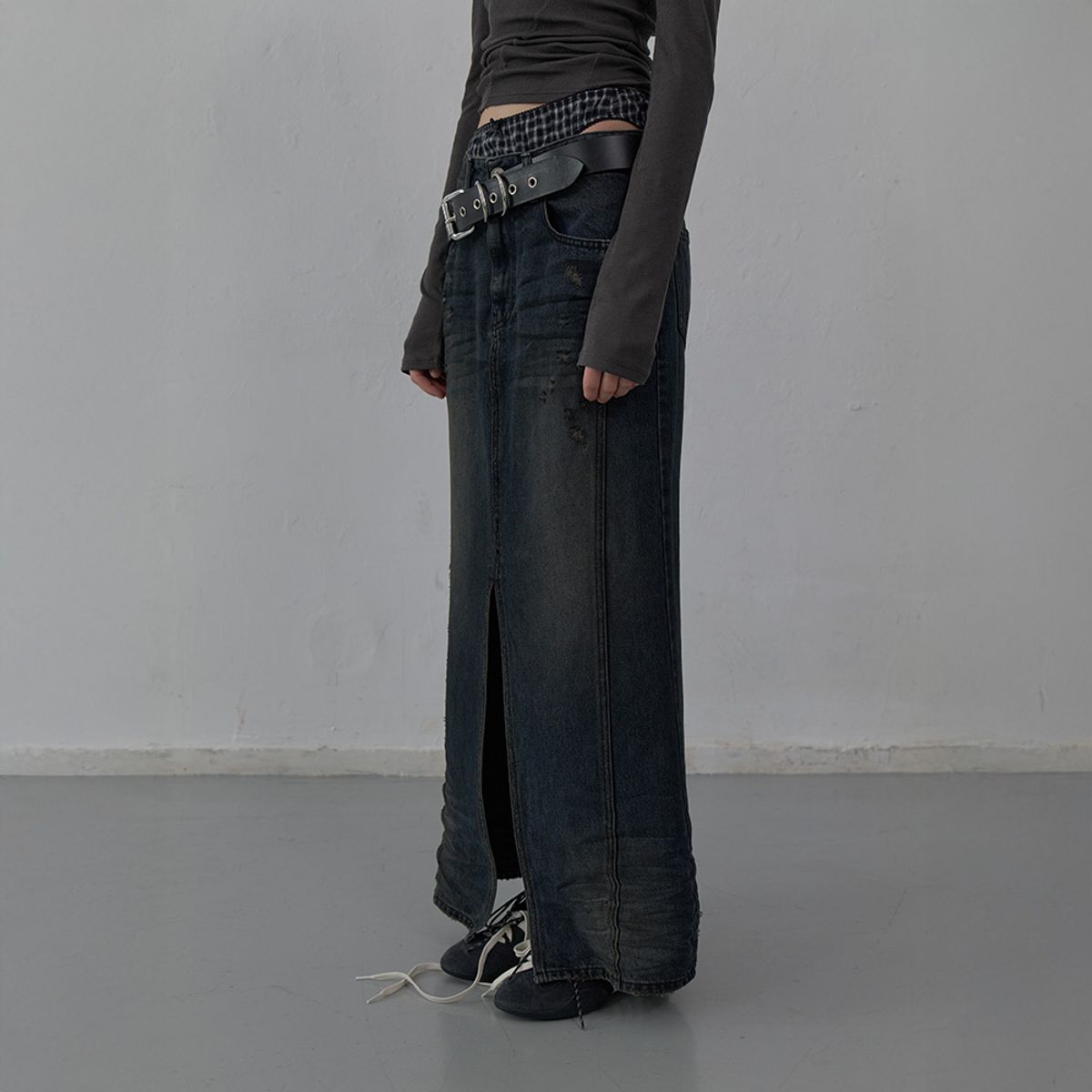 엘씨디씨티엠(LCDC™) DENIM LONG SKIRT (DARK BLUE)