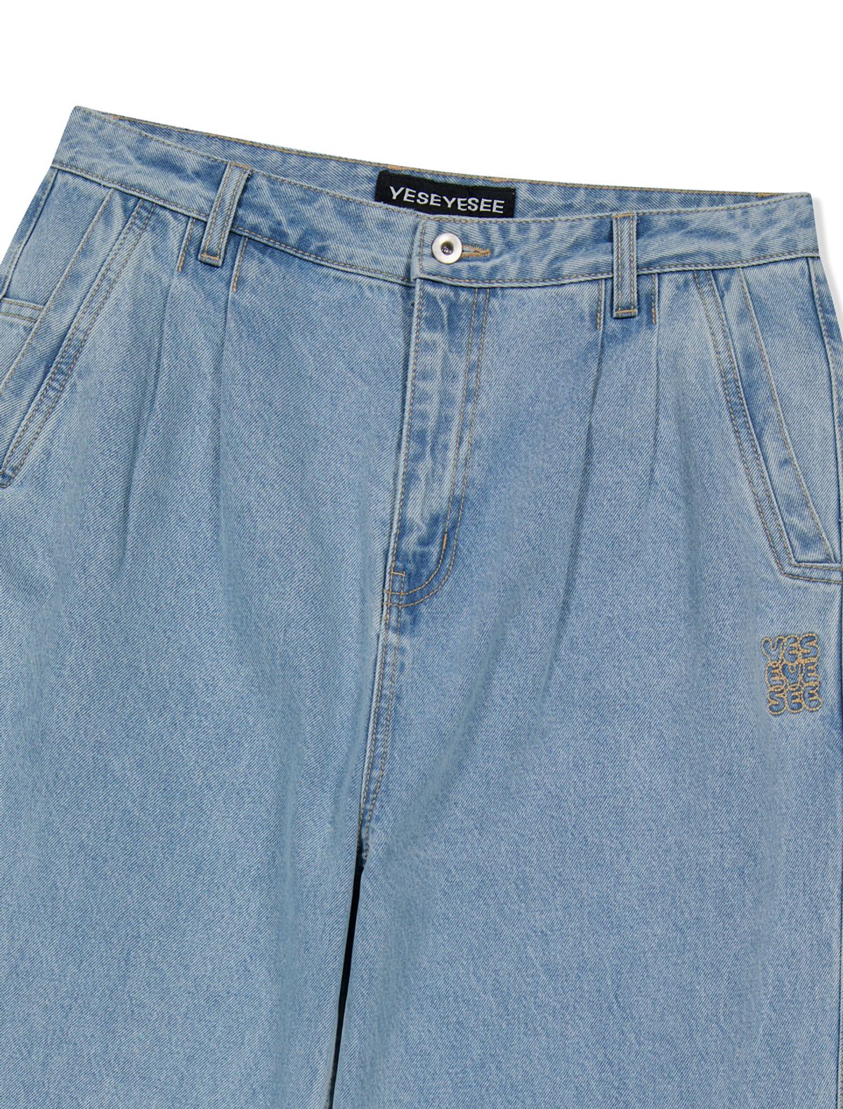 예스아이씨(YESEYESEE) Two Tucked Denim Pants Light Indigo