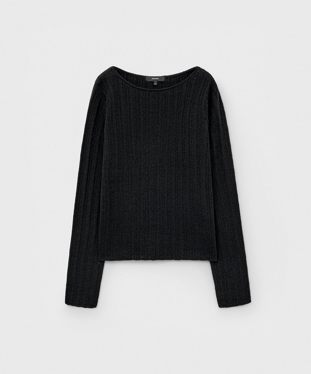 몽돌(MONGDOL) 보트넥 알파카 골지 니트 탑 블랙 MDKT118BLACK