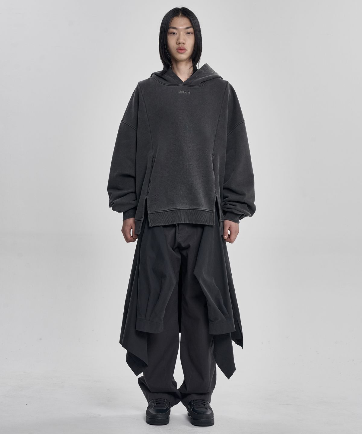 아조바이아조(AJOBYAJO) Twofold Wide Washed Hoodie [CHARCOAL]